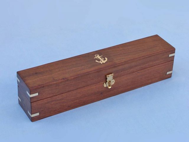 Antique Brass Anchor Shot Glasses With Rosewood Box 12"" - Set of 6