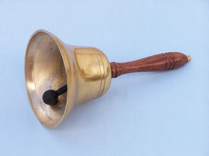 Brass Plated Hand Bell with Wood Handle 11"