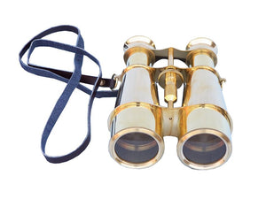 Captain's Solid Brass Binoculars with Leather Case 6"