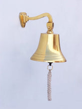 Load image into Gallery viewer, Brass Plated Hanging Ship&#39;s Bell 9&quot;