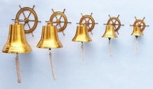 Load image into Gallery viewer, Brass Plated Hanging Ship Wheel Bell 10&quot;