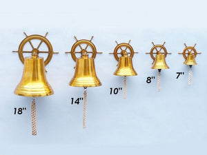 Brass Plated Hanging Ship Wheel Bell 7"
