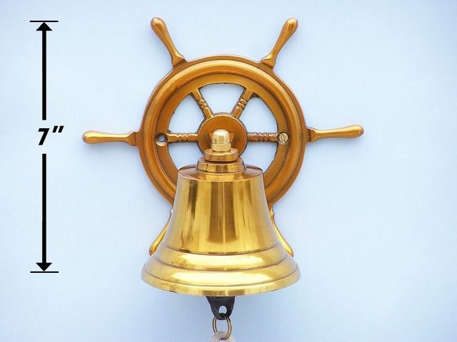 Brass Plated Hanging Ship Wheel Bell 7"