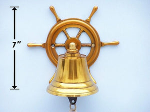 Brass Plated Hanging Ship Wheel Bell 7"