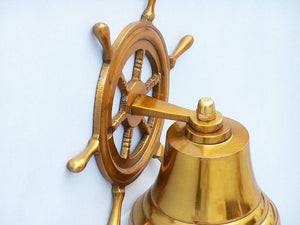 Brass Plated Hanging Ship Wheel Bell 7"