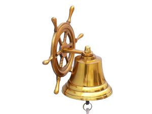 Brass Plated Hanging Ship Wheel Bell 7"