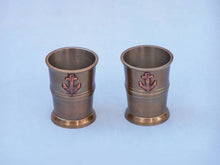 Load image into Gallery viewer, Antique Brass Anchor Shot Glasses With Rosewood Box 4&quot;&quot; - Set of 2
