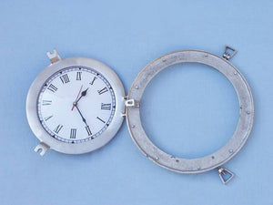 Brushed Nickel Deluxe Class Porthole Clock 12