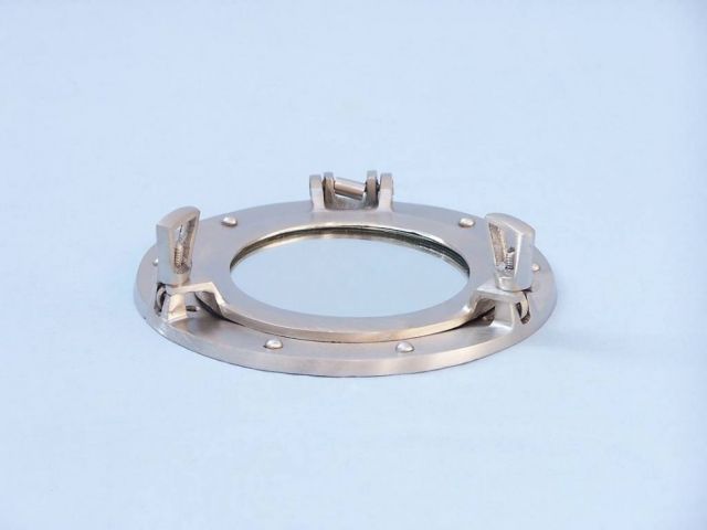 Brushed Nickel Deluxe Class Decorative Ship Porthole Mirror 8""
