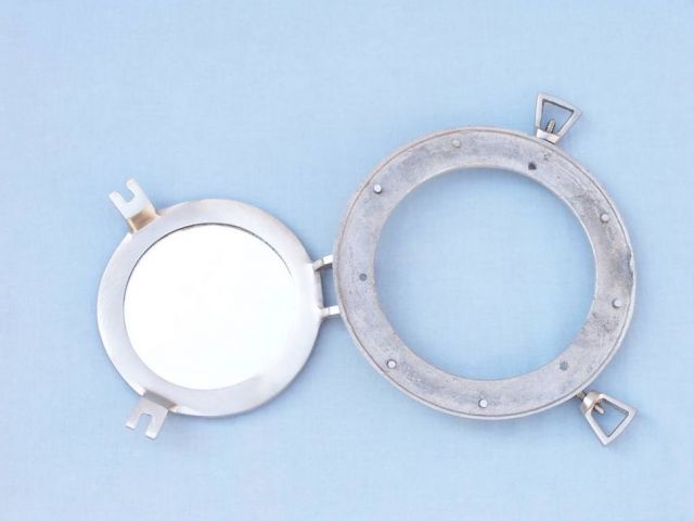 Brushed Nickel Deluxe Class Decorative Ship Porthole Mirror 8""