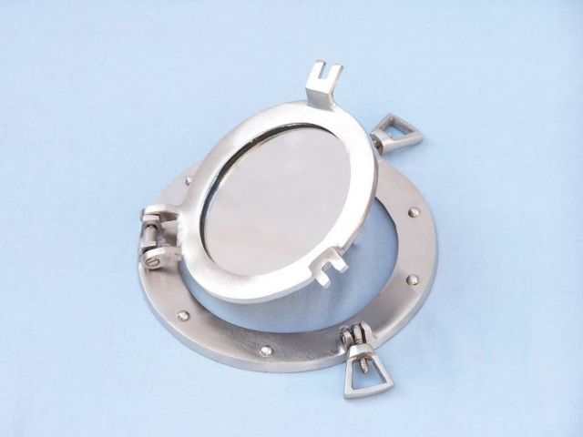 Brushed Nickel Deluxe Class Decorative Ship Porthole Mirror 8""