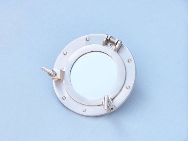 Brushed Nickel Deluxe Class Decorative Ship Porthole Mirror 8""