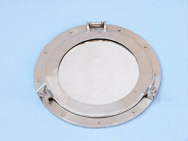 Brushed Nickel Deluxe Class Decorative Ship Porthole Mirror 12