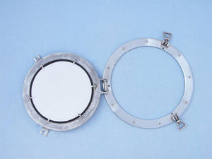 Brushed Nickel Deluxe Class Decorative Ship Porthole Mirror 12