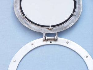 Brushed Nickel Deluxe Class Decorative Ship Porthole Mirror 12
