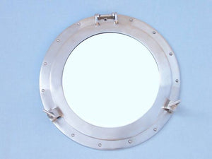 Brushed Nickel Deluxe Class Decorative Ship Porthole Mirror 17''