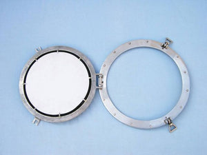 Brushed Nickel Deluxe Class Decorative Ship Porthole Mirror 17''