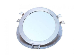 Brushed Nickel Deluxe Class Decorative Ship Porthole Mirror 17''