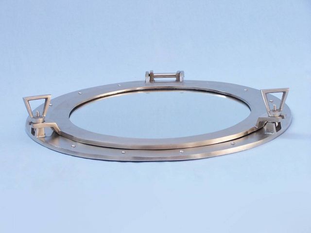 Brushed Nickel Deluxe Class Decorative Ship Porthole Mirror 24""