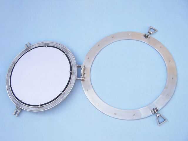 Brushed Nickel Deluxe Class Decorative Ship Porthole Mirror 24""
