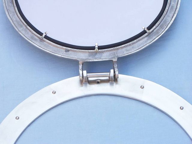 Brushed Nickel Deluxe Class Decorative Ship Porthole Mirror 24""