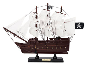 Wooden Caribbean Pirate White Sails Model Pirate Ship 12""