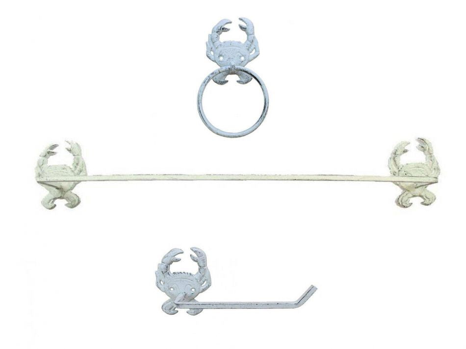 Whitewashed Cast Iron Crab Bathroom Set of 3 Large Bath Towel