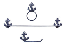 Load image into Gallery viewer, Rustic Dark Blue Cast Iron Starfish Bathroom Set of 3 - Large Bath Towel Holder and Towel Ring and Toilet Paper Holder