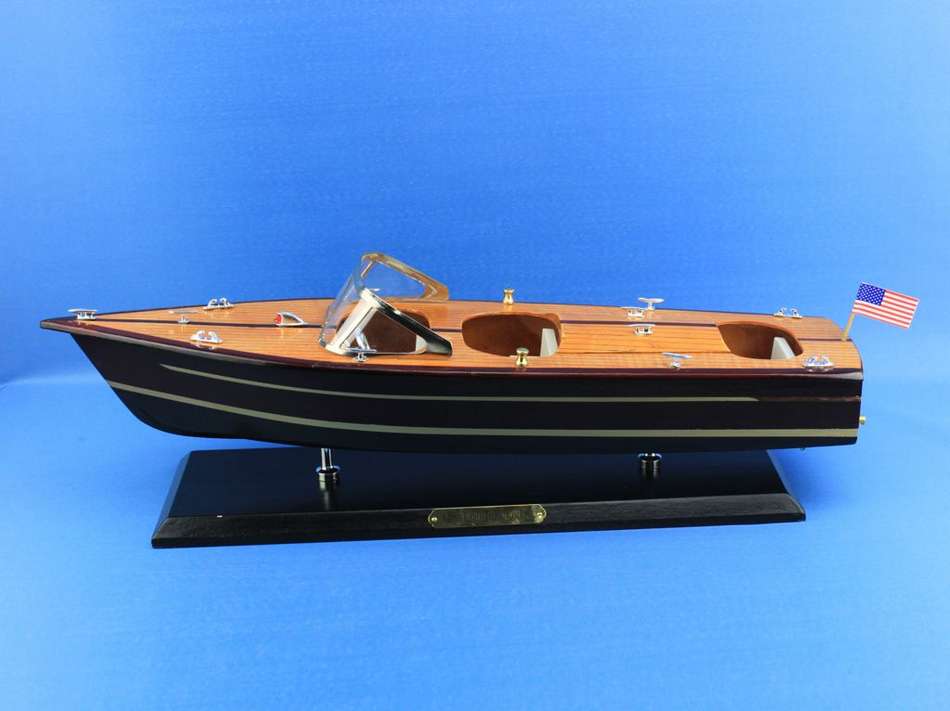 Wooden Chris Craft Triple Cockpit Model Speedboat 20"