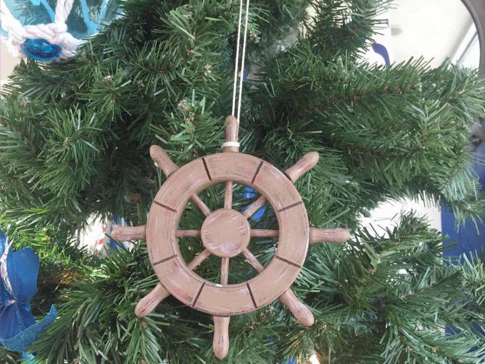 Rustic Wood Finish Decorative Ship Wheel Christmas Tree Ornament 6&quot;