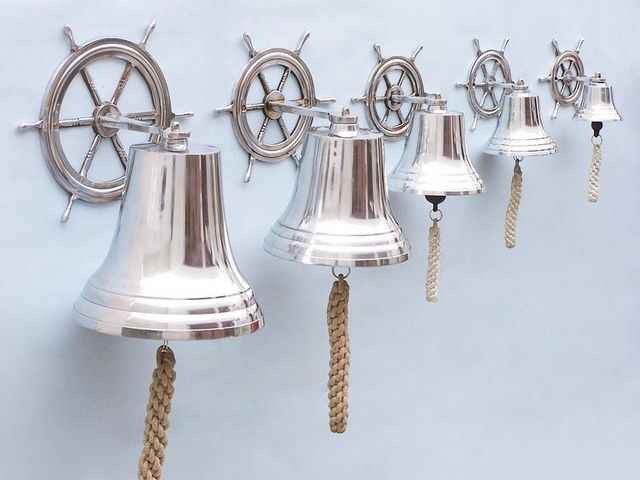 Chrome Hanging Ship Wheel Bell 8"