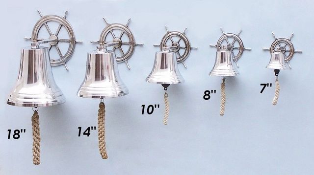 Chrome Hanging Ship Wheel Bell 8"