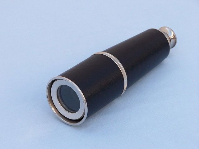 Deluxe Class Admiral's Chrome - Leather Spyglass Telescope 27" with Black Rosewood Box
