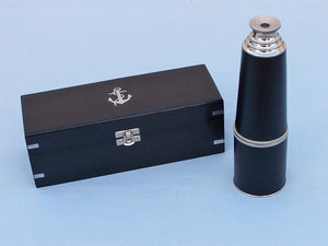Deluxe Class Admiral's Chrome - Leather Spyglass Telescope 27" with Black Rosewood Box