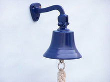 Load image into Gallery viewer, Solid Brass Hanging Ship&#39;s Bell 6&quot;&quot; - Blue Powder Coated