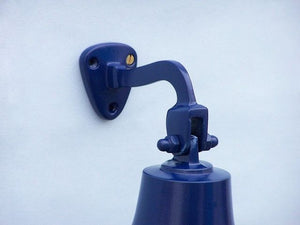 Solid Brass Hanging Ship's Bell 6"" - Blue Powder Coated