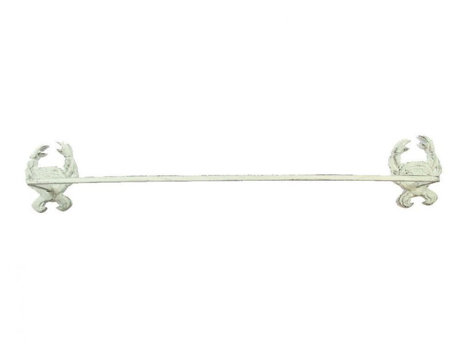 Whitewashed Cast Iron Crab Bathroom Set of 3 - Large Bath Towel Holder and Towel Ring and Toilet Paper Holder