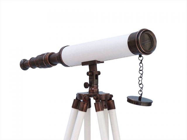 Floor Standing Antique Copper with White Leather Harbor Master Telescope 50