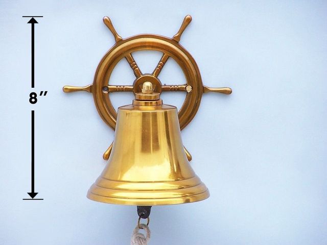 Brass Plated Hanging Ship Wheel Bell 8"