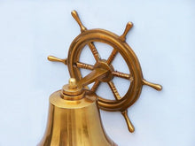 Load image into Gallery viewer, Brass Plated Hanging Ship Wheel Bell 8&quot;