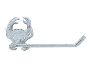 Whitewashed Cast Iron Crab Bathroom Set of 3 - Large Bath Towel Holder and Towel Ring and Toilet Paper Holder