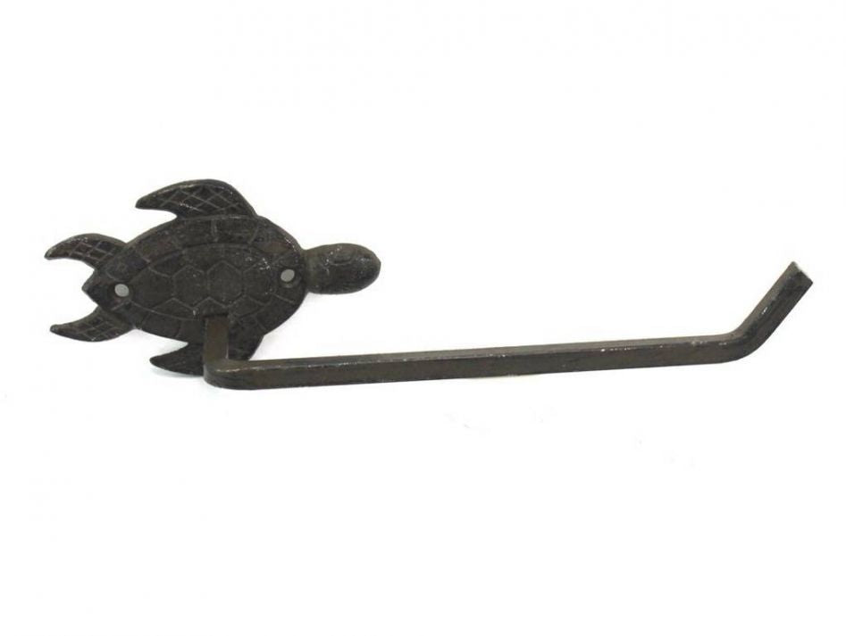 Cast Iron Sea Turtle Bathroom Set of 3 - Large Bath Towel Holder and Towel Ring and Toilet Paper Holder