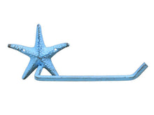 Load image into Gallery viewer, Rustic Light Blue Cast Iron Starfish Bathroom Set of 3 - Large Bath Towel Holder and Towel Ring and Toilet Paper Holder