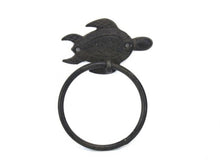 Load image into Gallery viewer, Cast Iron Sea Turtle Bathroom Set of 3 - Large Bath Towel Holder and Towel Ring and Toilet Paper Holder