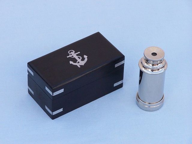 Deluxe Class Scout's Chrome Spyglass Telescope 7" with Black Rosewood Box