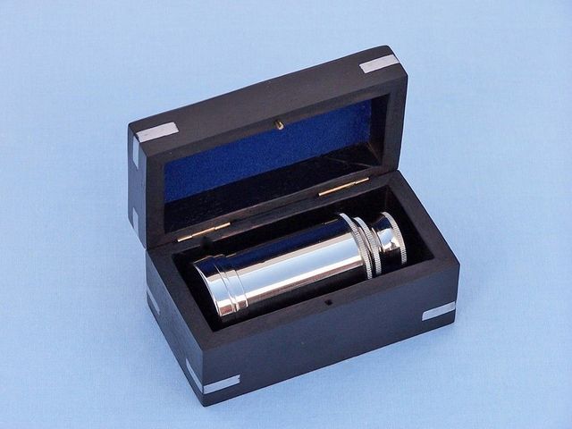 Deluxe Class Scout's Chrome Spyglass Telescope 7" with Black Rosewood Box