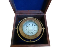 Load image into Gallery viewer, Antique Brass Gimbal Compass w/ Rosewood Box 5&quot;