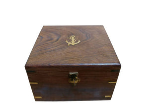Antique Brass Gimbal Compass w/ Rosewood Box 5"