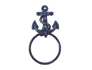Rustic Dark Blue Cast Iron Starfish Bathroom Set of 3 - Large Bath Towel Holder and Towel Ring and Toilet Paper Holder
