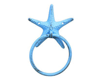 Load image into Gallery viewer, Rustic Light Blue Cast Iron Starfish Bathroom Set of 3 - Large Bath Towel Holder and Towel Ring and Toilet Paper Holder